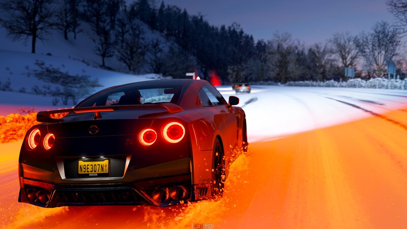 Black Sports Car on Road — Red, Dramatic