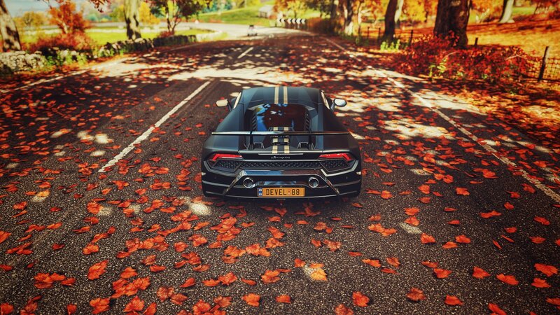Black Sports Car on Road — Serene, Autumn, 3d Render, Fallen Leaves
