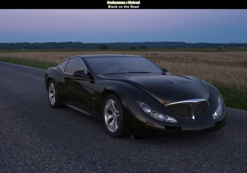 Black Sports Car on Road — Serene, Sunset, 3d Render, Field