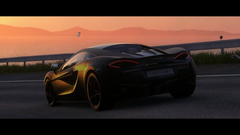 Black Sports Car on Road — Serene, Sunset, 3d Render