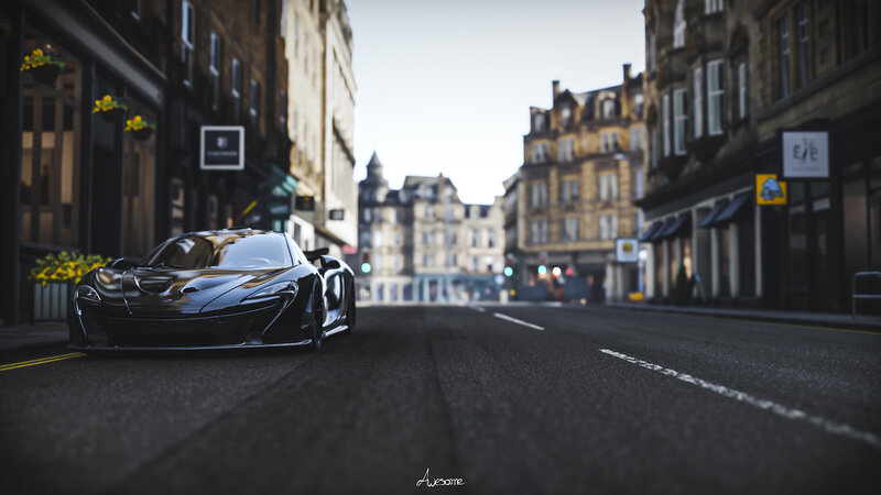 Black Sports Car on Street — Calm, Morning