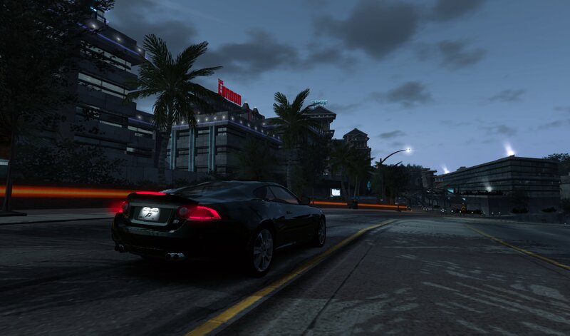 Black Sports Car on Street — Dark, Night, 3d Render, Building