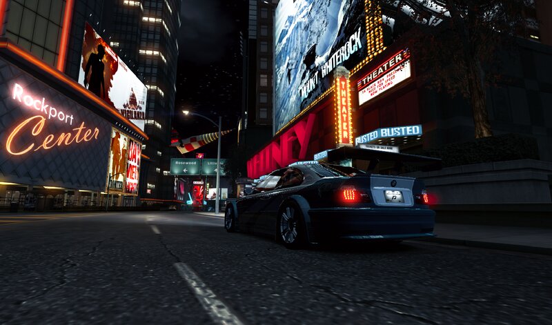 Black Sports Car on Street — Dark, Night, 3d Render, Buildings