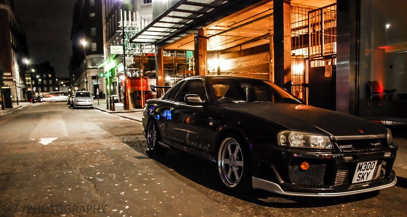 Black Sports Car on Street — Dark, Urban