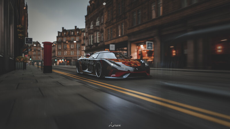 Black Sports Car on Street — Dramatic, Night, 3d Render