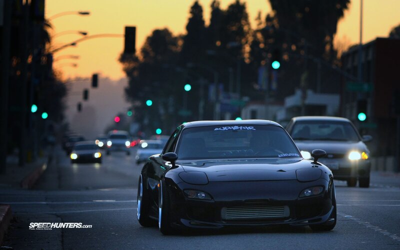 Black Sports Car on Street — Dramatic, Sunset, Photograph