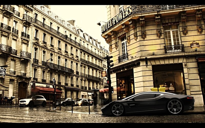 Black Sports Car on Street — Dramatic