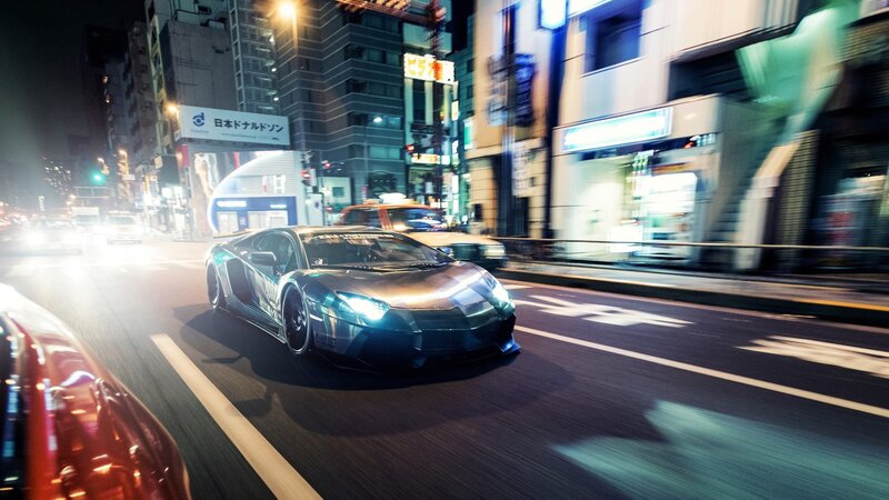 Black Sports Car on Street — Dynamic