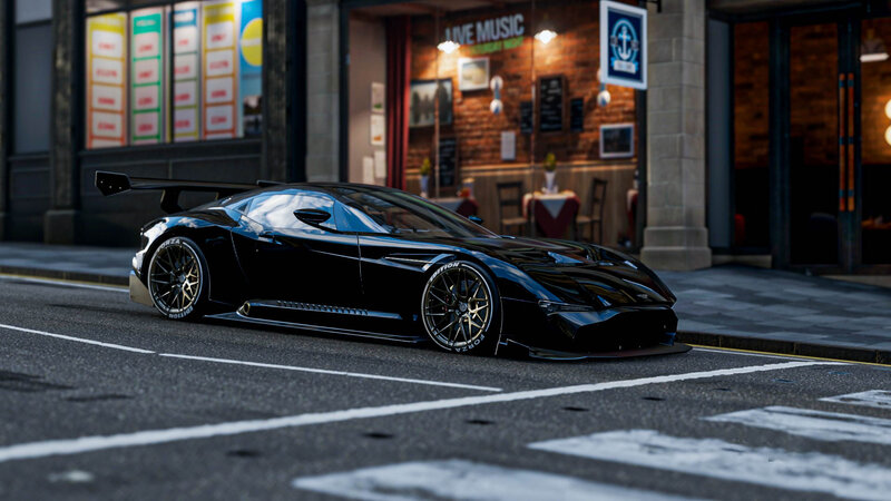 Black Sports Car on Street — Urban, Night, 3d Render