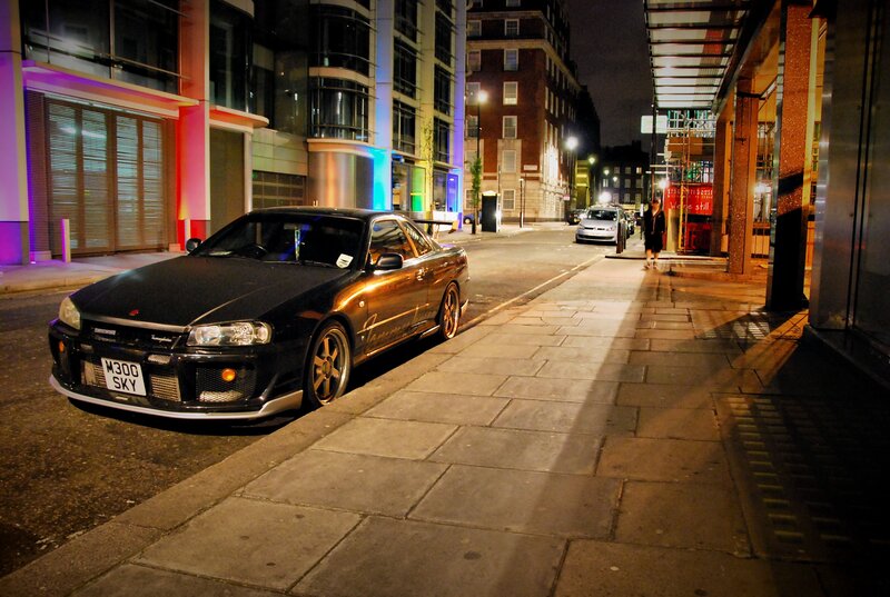 Black Sports Car on Street — Urban, Night