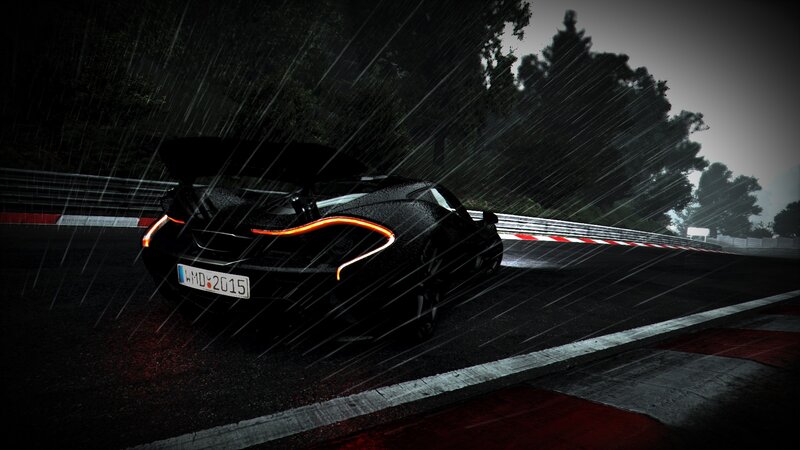 Black Sports Car on Track — Dramatic, Night, 3d Render