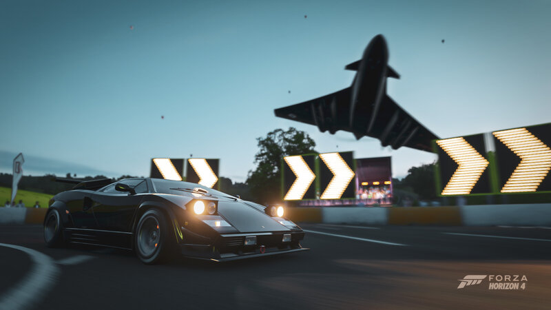 Black Sports Car on Track — Dramatic, Sunset, 3d Render