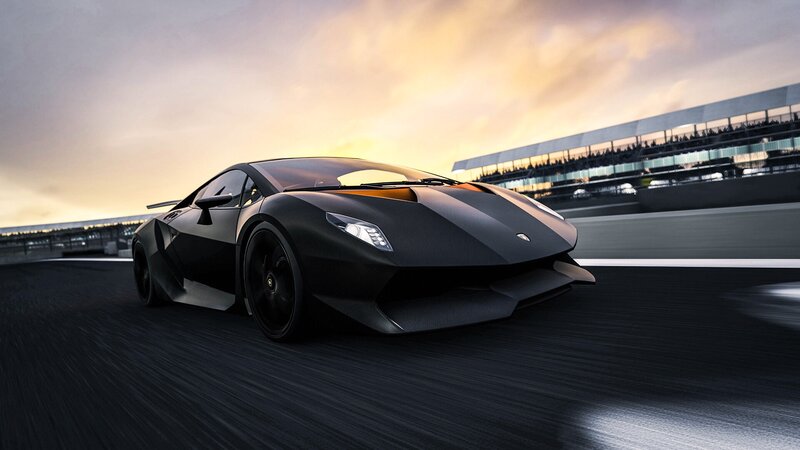 Black Sports Car on Track — Dramatic, Sunset