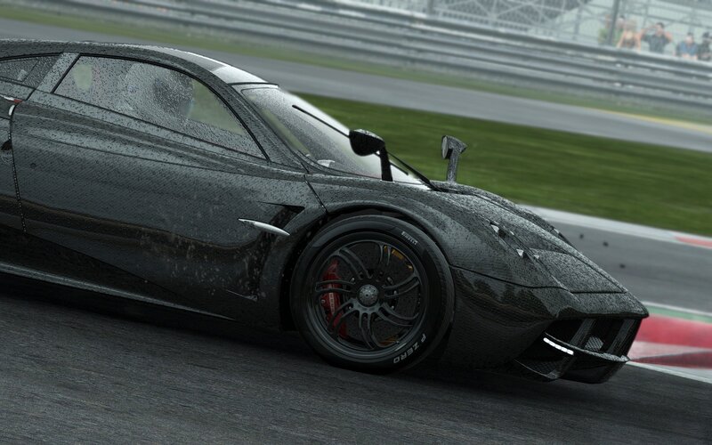 Black Sports Car on Track — Dynamic, 3d Render, Race Track, Spectators