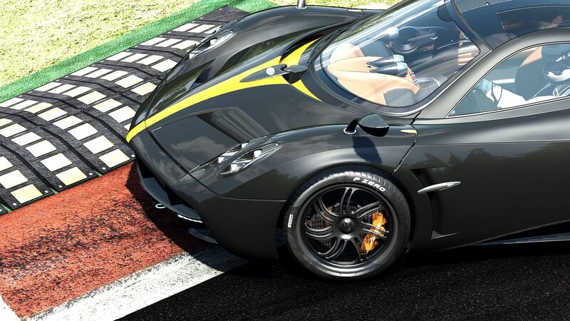 Black Sports Car on Track — Dynamic, Afternoon, 3d Render, Race Track, Tire
