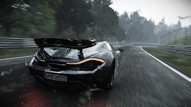 Black Sports Car on Track — Dynamic, Rainy