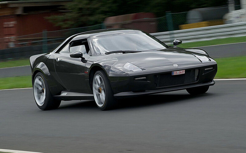 Black Sports Car on Track — Gray, Dynamic, Afternoon, Photograph