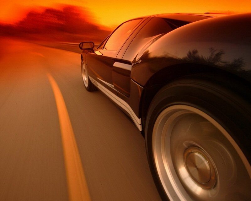 Black Sports Car — Orange, Dramatic, Sunset, Photograph, Road, Wheel