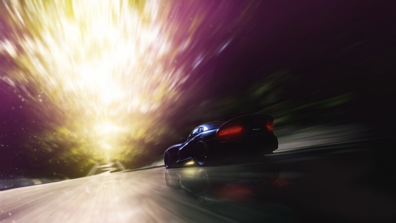 Black Sports Car — Purple, Dramatic, Night, Digital Art