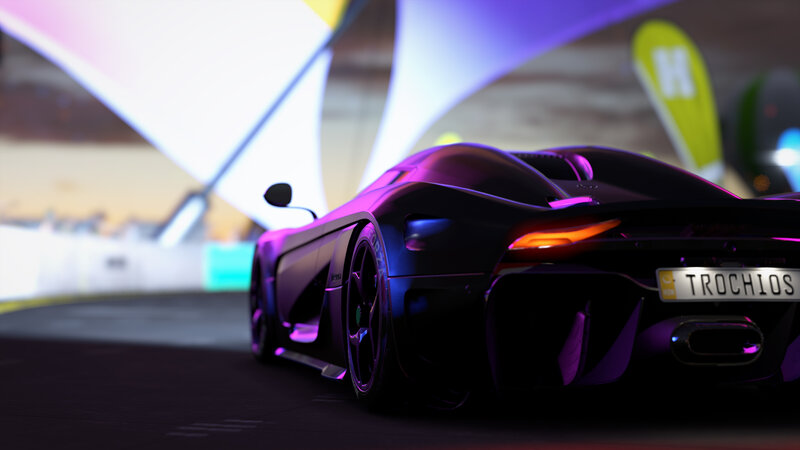 Black Sports Car — Purple, Dramatic, Night