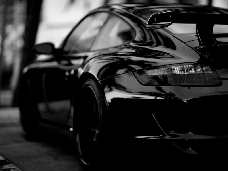 black sports car rear view