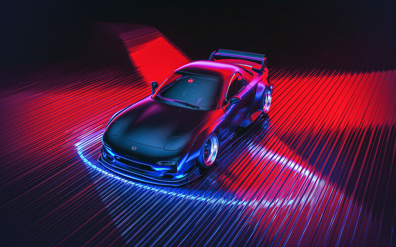 Black Sports Car — Red, Dramatic, Night