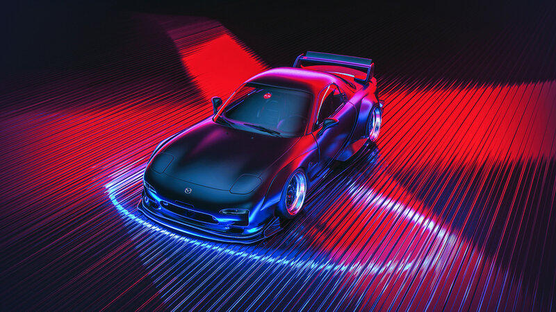 Black Sports Car — Red, Dramatic