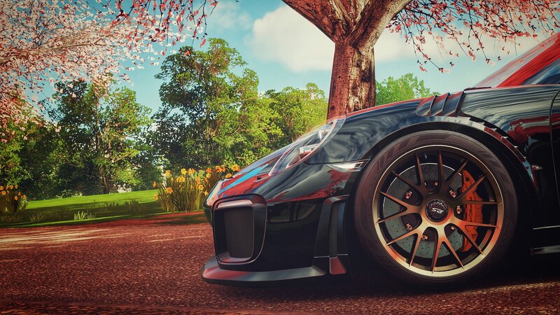 Black Sports Car — Serene, Spring, 3d Render, Cherry Blossoms