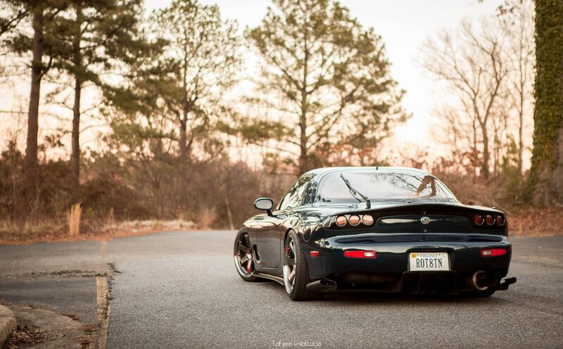 Black Sports Car — Serene, Sunset, Photograph, Road, Trees