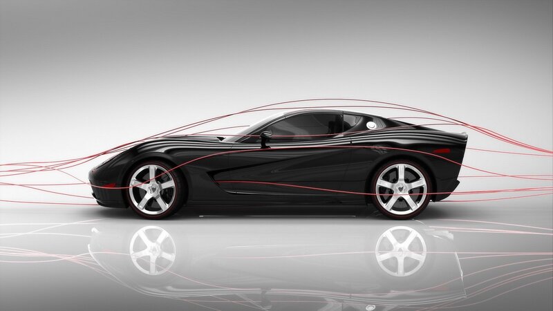 Black sports car with airflow lines