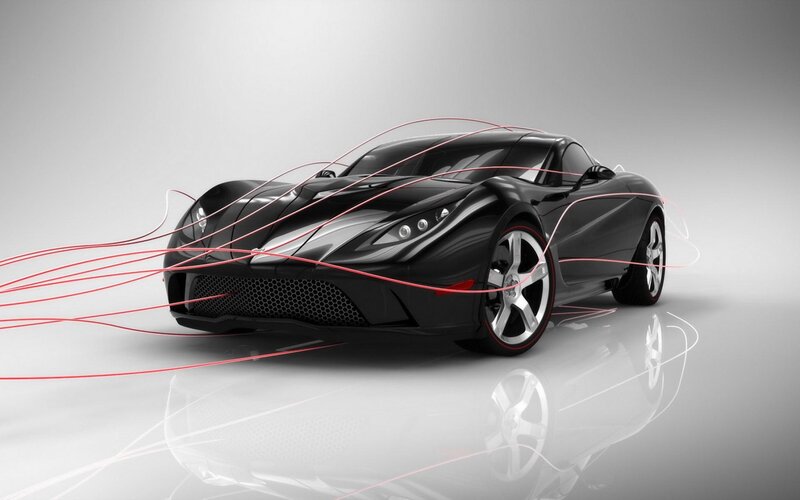 Black sports car with airflow lines