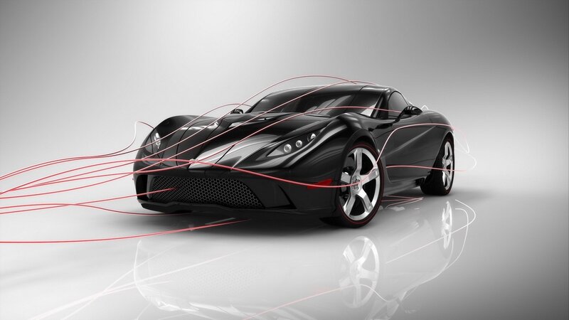 Black sports car with airflow lines