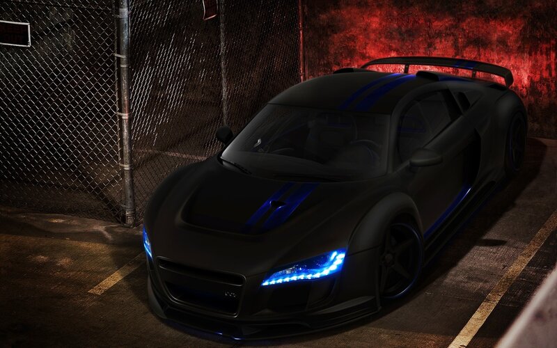 black sports car with blue lights