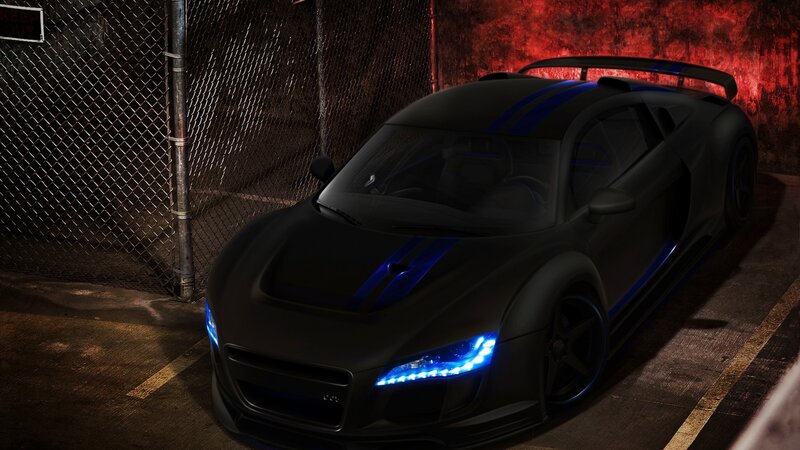 black sports car with blue lights