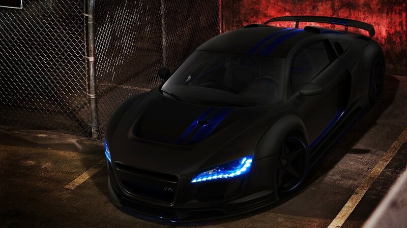 black sports car with blue lights