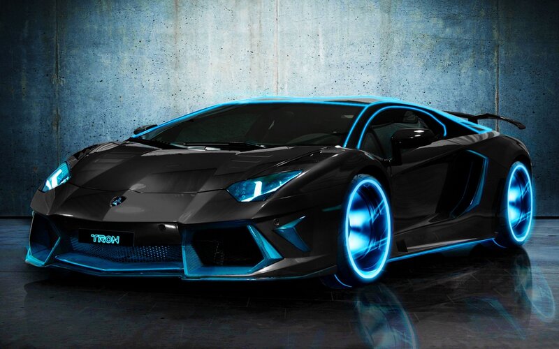 black sports car with blue lights