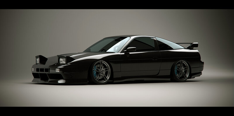 black sports car with custom wheels