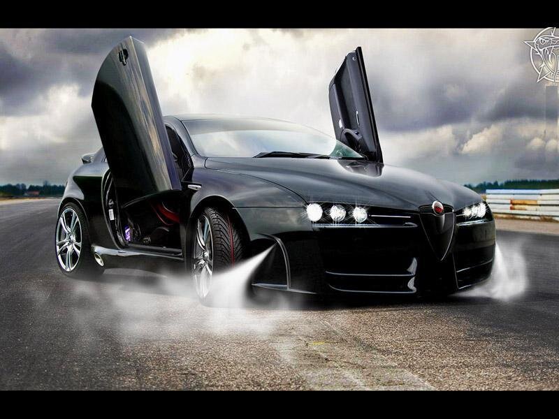 Black sports car with doors open