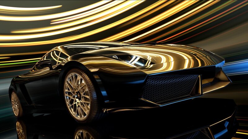 Black sports car with light streaks