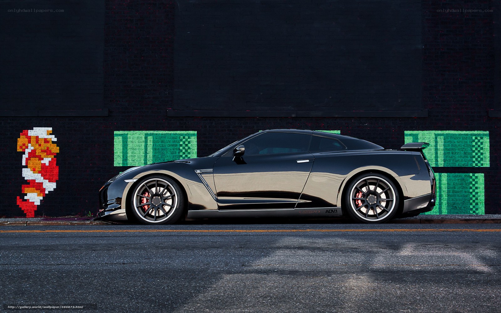 Black sports car with pixel art