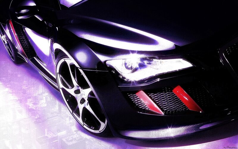 black sports car with purple lights