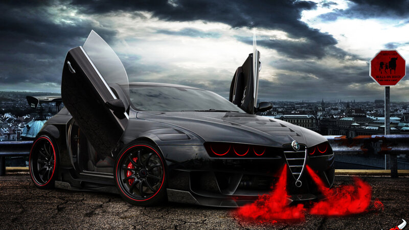 black sports car with red accents