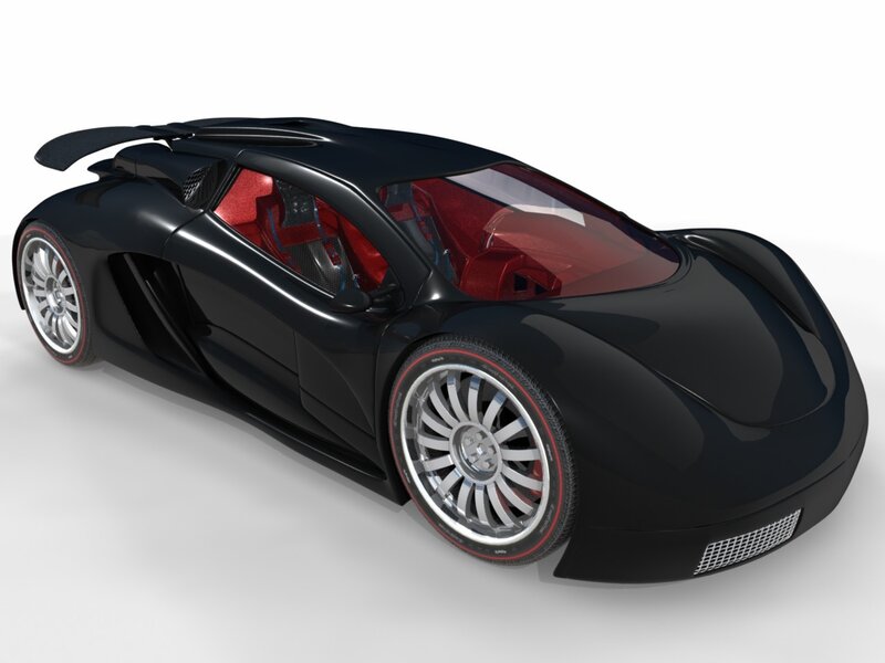 black sports car with red interior