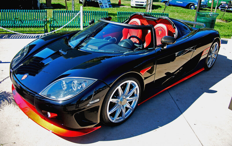 Black sports car with red interior