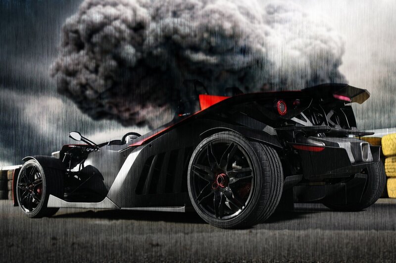 Black sports car with smoke