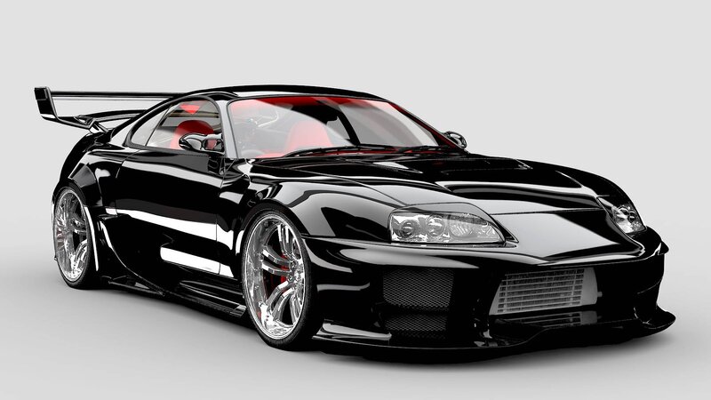 black sports car with spoiler