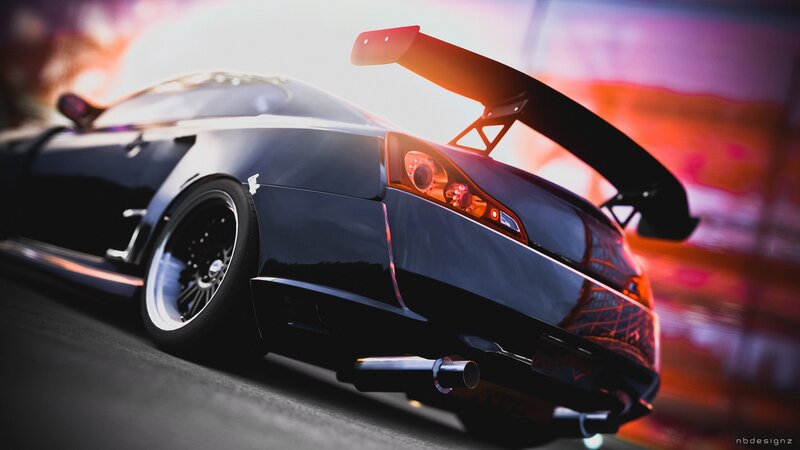 black sports car with spoiler