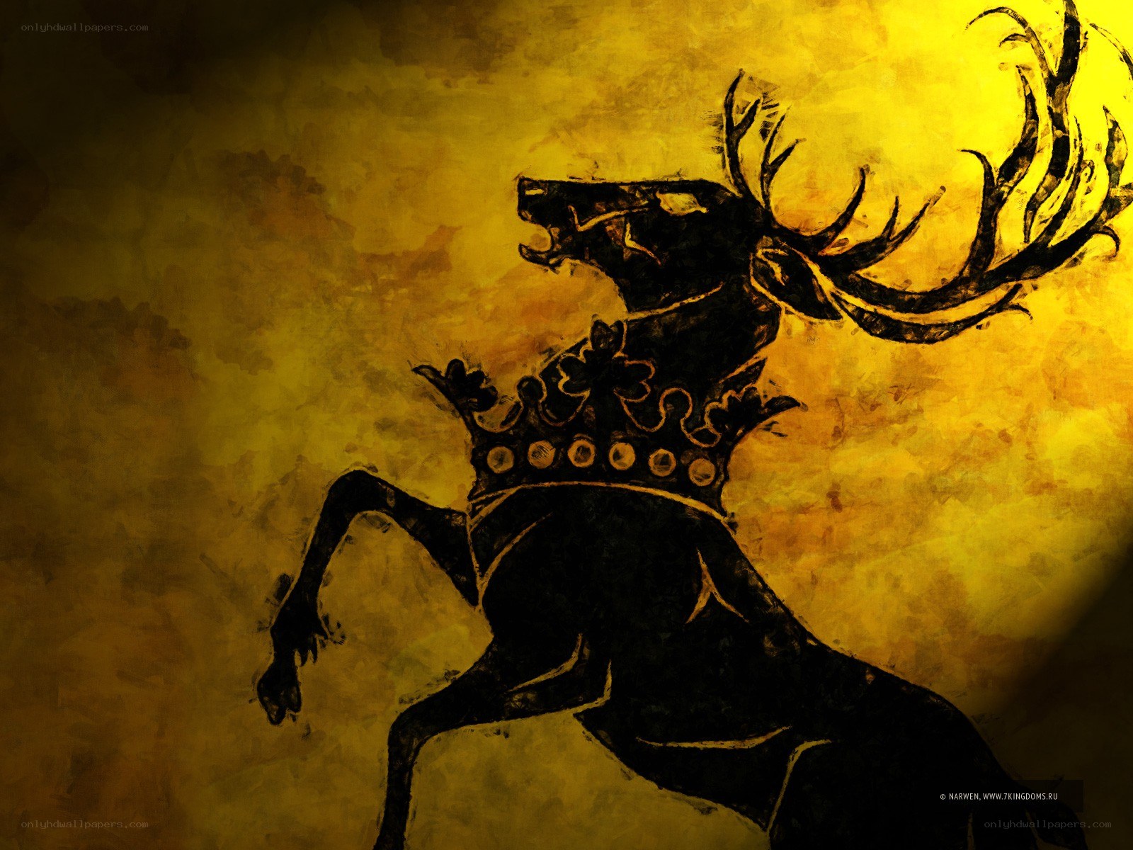Black stag on golden background
