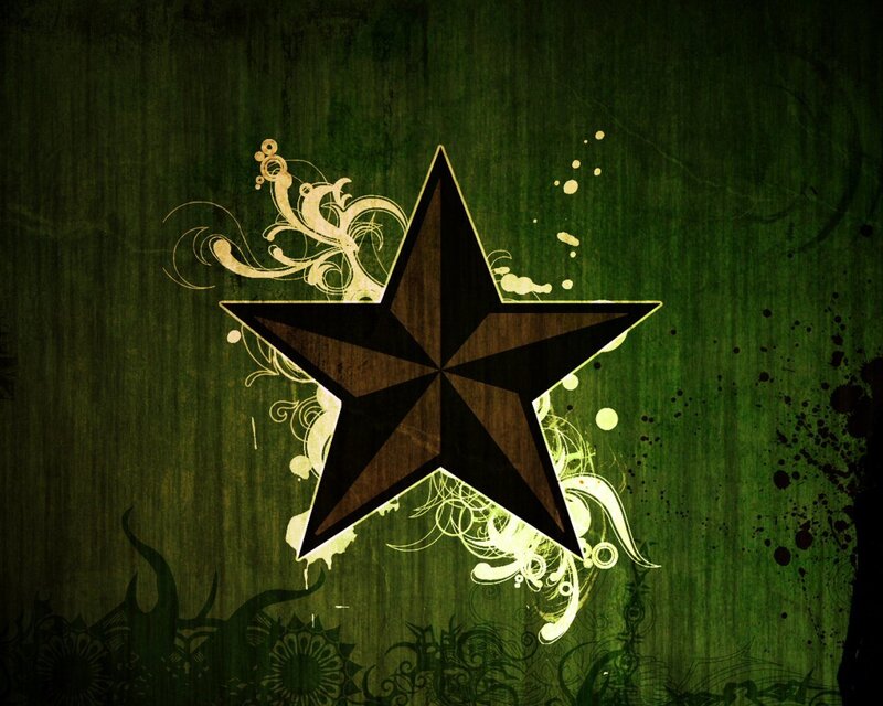 Black Star on Green Background