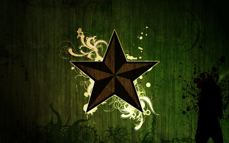 Black Star with Floral Design — Green